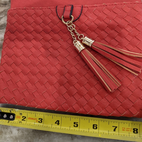 Red and Gold Accent Crossbody Purse w/ Animal Print Interior 8" x 8" USED ONCE! - Picture 2 of 4